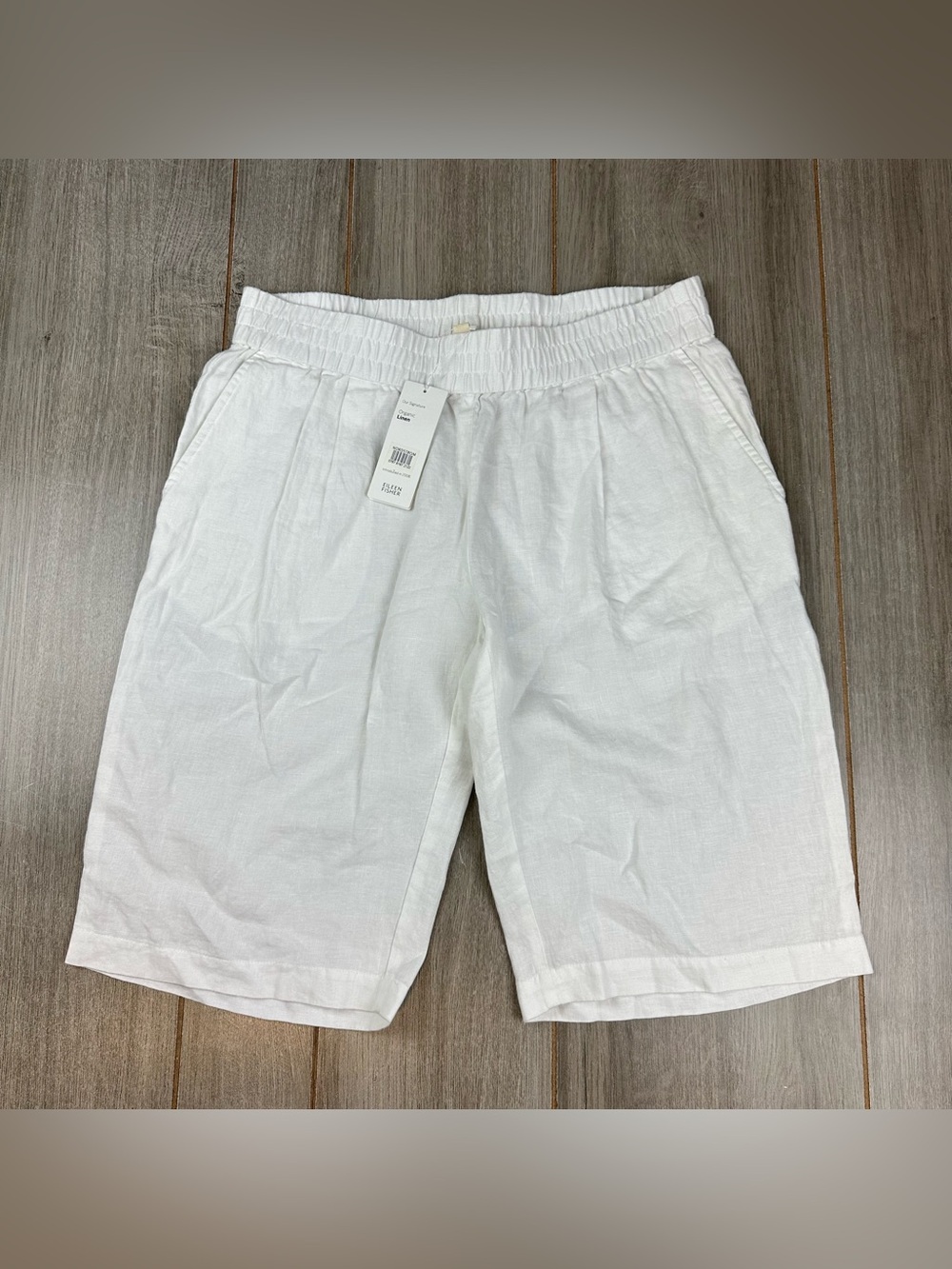 Eileen Fisher 100% Linen Shorts Long Size S Pleated White NEW